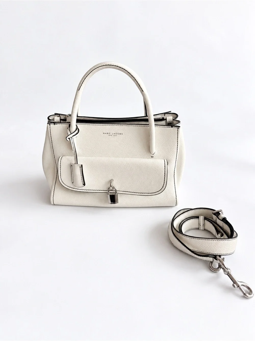 Marc Jacobs Lock That Leather Tote Star White Satchel + Shoulder Strap